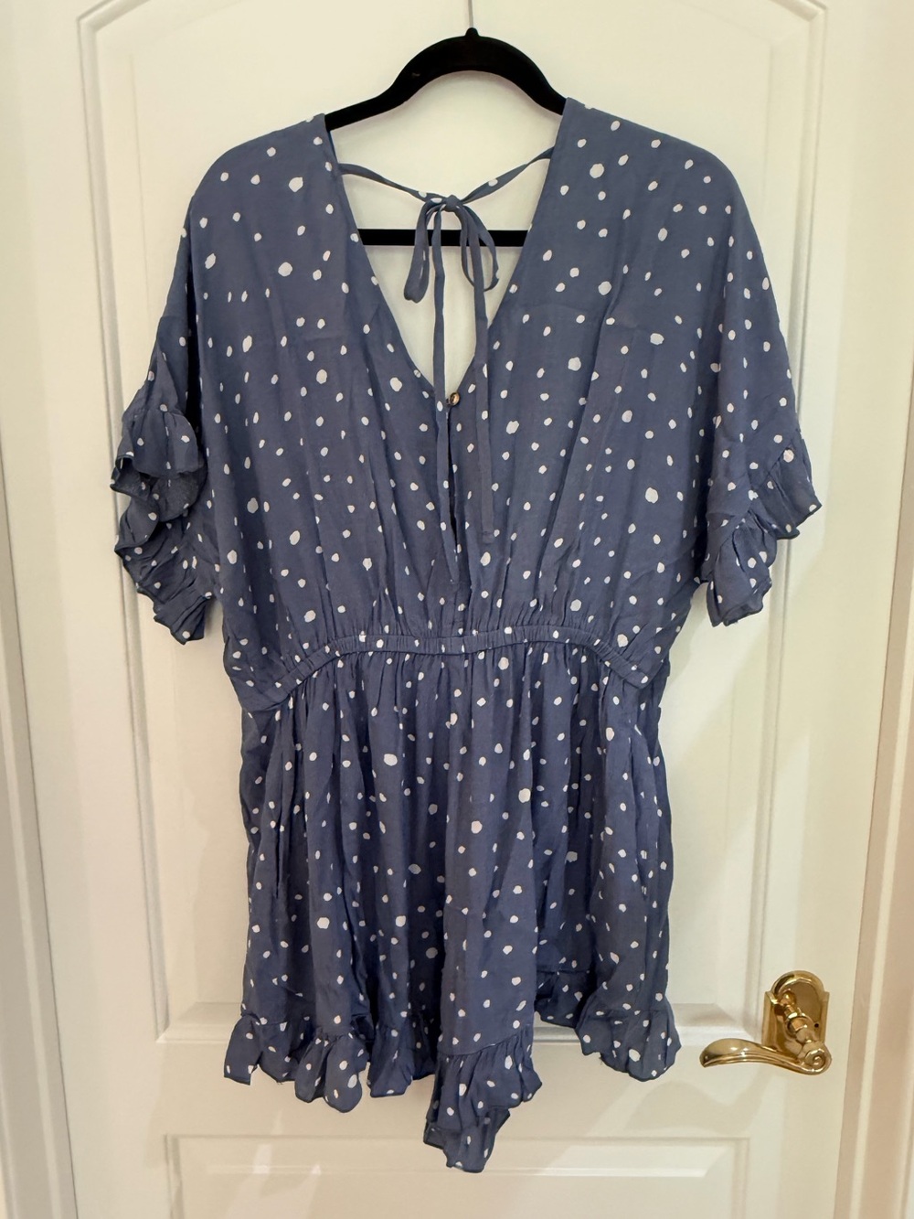 Others Follow Blue Polka Dot Ruffle Sleeve Romper